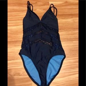 One piece dark blue bathing suit